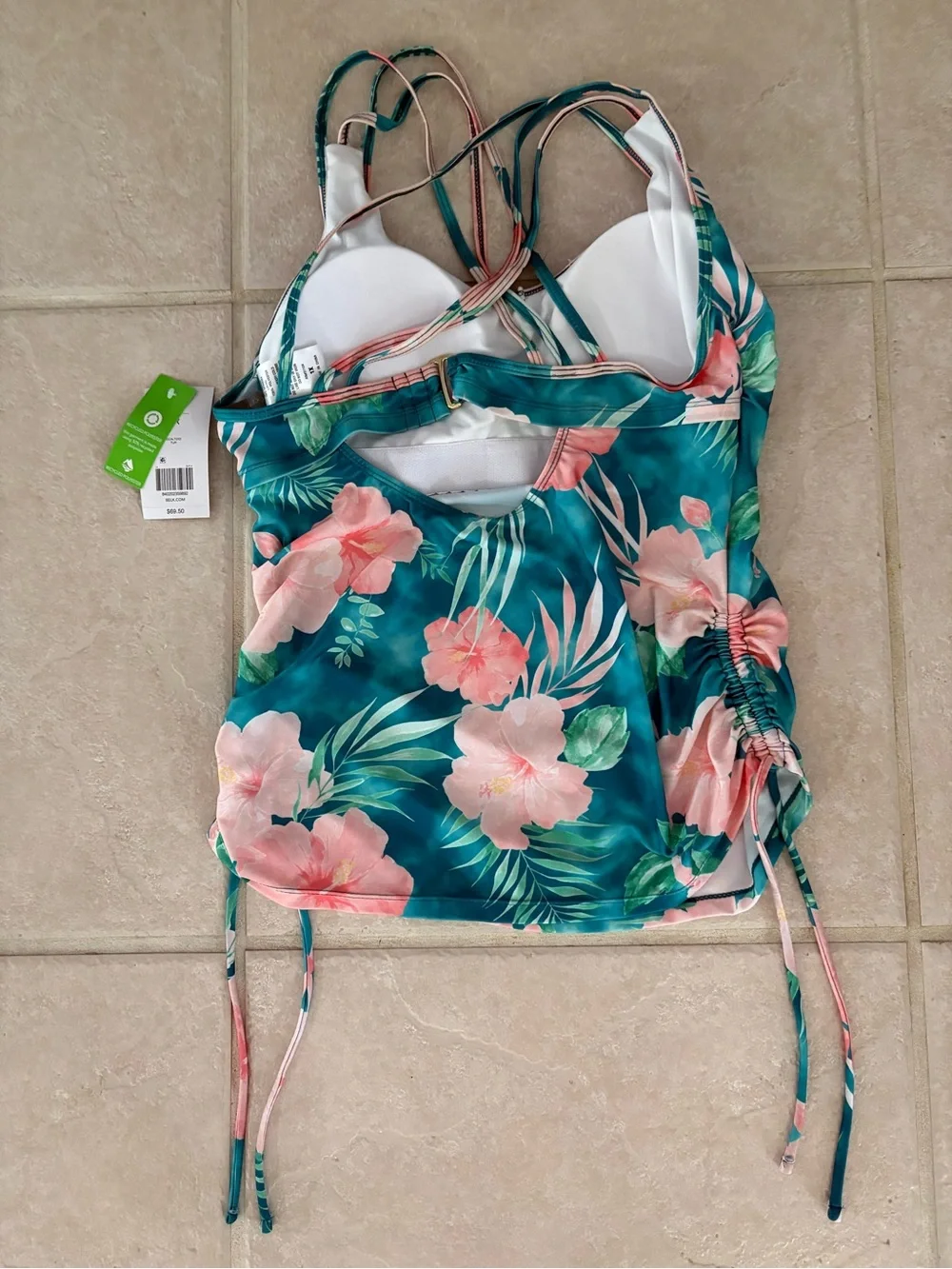 NWT Belk Women’s Floral Ruched Tankini Swim Top - Size 1X